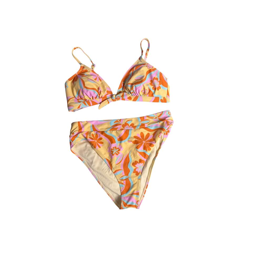 Groovy Yellow Orange,Pink,Blue Flora Bikini, size L